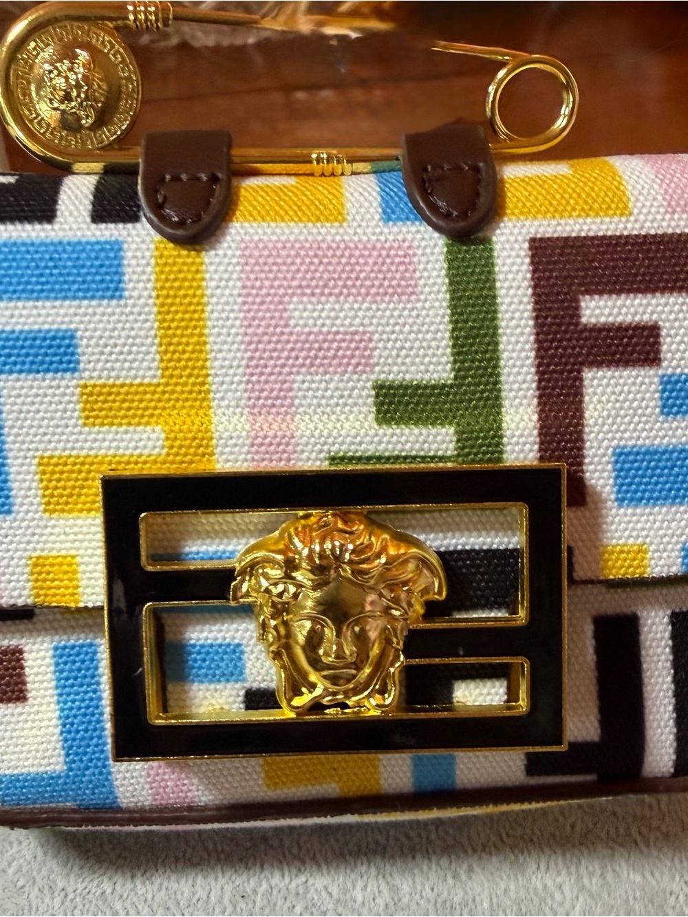 Fendace Multicolor Versace/Fendi Logo Mini Bag with Gold Medusa Accent - Picture 5 of 14